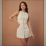Summer Women's Solid Color Button Tie With Belt Fashion Skirt
