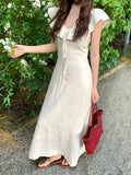 Xixi 13 Lines 2025 Summer New Elegant Temperament Lotus Leaf Side High Waist Thin Joint Dress