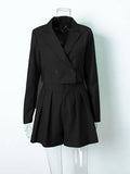 Ladies Elegant Blazer And Pleated Shorts Fashion Two Piece Set Notched Collar Green Chic 2 Pieces Suit shorts