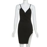 Fashion Elegant French Romantic Strap Mini Dresses Women 2022 Summer New Tassel Diamond Party Birthday