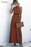 Long Dress Women Polka Dot Casual Beach Dresses Black Halter Strapless Yellow Sundress Vacation Dress Clothes For Women 425-0-Outfit