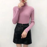 Women Korean Sweater Turtleneck Basic Slim Elastics Pullovers 2019 New Solid Knitted Runway Sweaters Sueter Mujer