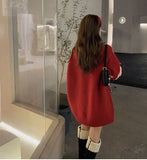 New Design Red And Green Christmas Sweater Women Sequins Furry Christmas Tree Winter Pullover Loose Long Sweater Outer