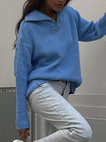 Christmas Sweater Woman Winter 2022 Loose Jumpers Blue Knitted Pullovers Dark Green Zipper Sweater Oversize For