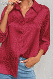 Spring Office Lady Tops Long Sleeve Leopard Jacquard Blouse Turn Down Collar Button Shirt Autumn Fashion Tops Elegant