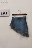 2023 Summer New Women's Skirt Solid Color High Waist Irregular Tassel Denim Skirt Versatile Fashion Female Tide