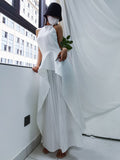 TWOTWINSTYLE High Street Solid Two Piece Set Women Halter Sleeveless Irregular Tops Pleated Maxi Skirts Women's Suit Summer