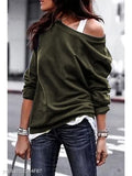 Women's Pullover Sweatshirt Heart Printed Long Sleeve One Shoulder Tops Autumn Winter Sweat Shirts Woman Casual