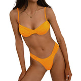 Women Swim Bikini Suit, Solid Color Pleated Sleeveless Bra+ Shorts Briefs Swimwear Swimsuit-Outfit