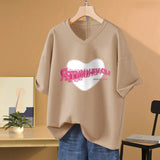 100% Cotton L-5XL Plus Size T Shirt Bunny Print V Neck Tshirt Short Sleeve Women Top Basic Summer Couple Solid T