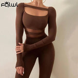 Fall Streetwear Black Bodycon Jumpsuit Women Long Sleeve Hollow Out One Piece Outfits For Rompers Women Jumpsuits