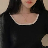 Women Sweaters Puff Long Sleeve Striped Knit Tops 2023 Autumn Winter Korean Cropped Sweater Fashion Y2K Pullovers