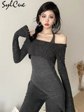 Intellectual Elegant Simple Solid Color Fake Two Pieces Casual Knitted Elastic Breathable Women's Long Top-Outfit