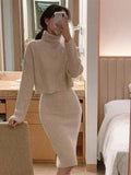 Sweater Dress 2 Piece Sets Solid Casual Turtleneck Sweater And Spaghetti Slip Dress Suits Female Bodycon Pullover