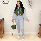 Pink Baseball Faux Fur Winter Jackets For Women 2021 Patchwork Button Crop Top Casual Jackets Coats Varsity Bomber