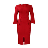Women's V-Neck Bubble Bubble Sleeve Open Fork Dress Office Pencil Dress African