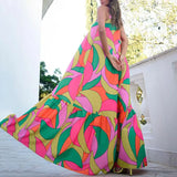 Summer New Commuting Style French Dress Deep V-Neck Bare Back Sling Print