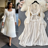 Small Scented Dress Female Senior Feeling Heavy Industry Nail Bead Metal Collar Lace Splicing Hundred Folded Fairy
