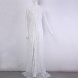 Women Black Lace Dress Sleepwear Floor-Length White See Through Dress Adjust Waist Sexy Hollow Out Vestido Maxi Plus
