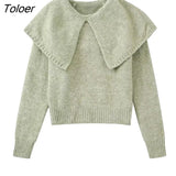 Women Fashion Big Turn Down Collar Design Solid Casual Knitted Sweater Female Chic Autumn Basic Leisure Coat Tops