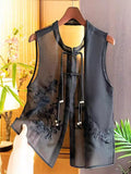 Chinese Style Flower-And-Bird Embroidered Vest Vest Girl In The Summer Of 2024 New Light Round Neck Nail Bead Tasuma Clip Girl-Outfit