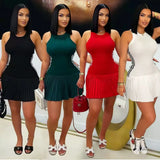 Babes Sleeveless Knitted Dress Side Striped Hundred Folded Dress Sexy Bag Hips Thin Women's