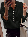 Spring And Summer Autumn Long-Sleeved Lotus Leaf Edge V-Neck Knitted