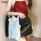Tank Top Sequins Solid Women Summer Basic Leisure Streetwear Night Club Sexy Crop Tops Womens Camis Stylish