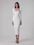 New Women's Autumn New Horn Long-Sleeved Belt Dress Fashion