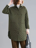 Woman Winter 2022 Oversized Parkas Lapel Single Breasted Diamond Lattice Thick Coat Shirt Top Windbreak Female