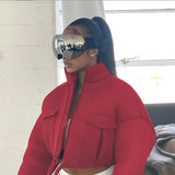 Sisterlinda Mesh Plaid Y2K Bubble Puffer Jackets Women Trend Zip Pocket Crop Outerwears Spring Fall Slim Drawstring Female