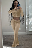 Casual Crop Top And Pants 2 Piece Velvet