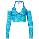8 Colors Sexy Hollow Out Women Long Sleeve Crop Tops Striped Patchwork Drawstring Ribbed Bandage Fitness