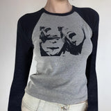 Portrait Printed Shoulder-Inserted Long-Sleeved T-Shirt 2024 New Retro Slim And Skinny Bottom Shirt-Outfit