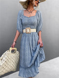 Vintage Off-the-shoulder Floral Print Ruffles Midi Loose Holiday
