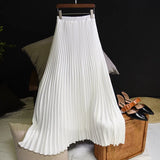 Womens High-Waisted Pleated Skirts Elastic Waist Blue Chiffon Maxi Skirt Pleated Long Office Skirt Summer Skirts For Women