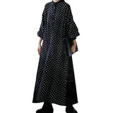 Autumn New Wind Simple Refreshing Long Sleeves Collicate Splicing Wave Point Pattern Dress Dress