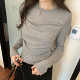 Sense Minority Pleated Long-Sleeved T-Shirt Women's Autumn And Winter New Slim And Thin Short Style Top With Bottom-Outfit