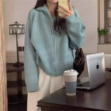 Collar Pit Strip Double-Head Zipper Knitted Cardigan Tide Autumn And Winter New Style Soft Waxy Cover Meat Shows Thin Hair-Outfit