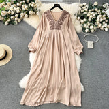 Fat Mm Large-Size Women's New Embroidery V-Neck Loose Long National Style Holiday Dress