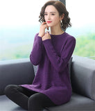 Winter Women Knit Sweater Pullover Mid-length Solid Long Sleeve Sweater Loose Knit Bottoming Shirt Female Plus Size