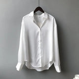 Shirts Fashion Long Sleeve Blouse Women Autumn Vintage Button Up White Loose Woman's Shirts Female Silk Shirt Women