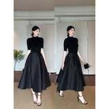 Fashion Suit Pure Color Shoulder Five-Sleeve Top In Autumn Waist French Black