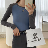Long-Sleeved T-Shirt With A Long Sleeved T-Shirt And A Short-Style Early Spring High-Waist Design Blouse-Outfit