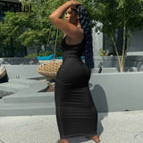 Sexy Bodycon Wrap Maxi Sundress Women Ribbed Elastic Black White Solid Long Dress Female Club Party Pencil Dresses