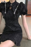Vestidos De Mujer Chic Cheongsam Dress Chinese Style Stand Neck Hollow Out Ruffles Bodycon Mini Dresses Temperament
