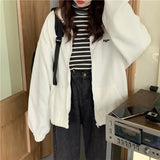 Plus Fleece Hoodies Streetwear Zip-up Turn-down Collar Oversize Jackets Causal Trendy Kpop BF Style Women