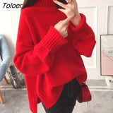 Sweater Women Side Slit Casual Womens Pullovers Ribbed XXL Loose Winter Simple Elegant All-match Fashion