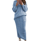 Autumer Winter Knit Pullover Crew Neck Long Sleeve Top Two Piece Sets Sweater Women Skirt Chic Pulls Korean Elegant