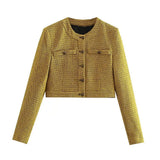 New Textured Button Decoration Short Woolen Jacket 2674712-Outfit